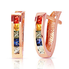 1.3 CTW 14K Solid Rose Gold Huggie Earrings Multicolor Sapphire