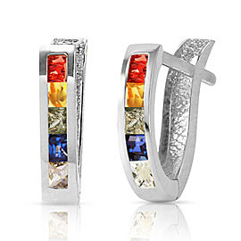 1.3 CTW 14K Solid White Gold Huggie Earrings Multicolor Sapphire