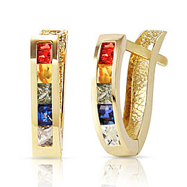 1.3 CTW 14K Solid Gold Huggie Earrings Multicolor Sapphire