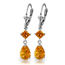 4.5 CTW 14K Solid White Gold Leverback Earrings Citrine