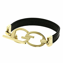 GUCCI 18K Yellow Gold Leather GG Bracelet LXGQJ-897