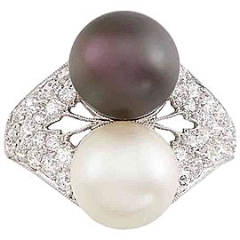 Platinum, Cultured Pearl, Tahitian Black Cultured Pearl and Diamond Ring