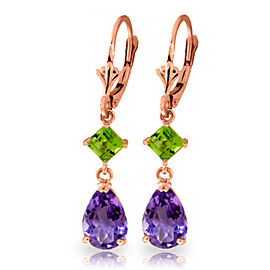 4.5 CTW 14K Solid Rose Gold Leverback Earrings Amethyst Peridot