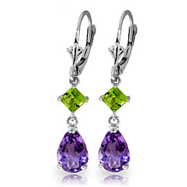 4.5 CTW 14K Solid White Gold Leverback Earrings Amethyst Peridot