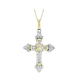 Rachel Koen 14K Yellow Gold 18K White Gold Diamond Cross