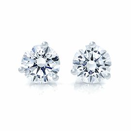 True 14K White Gold Round CZ Cubic Zirconia Three Prong Stud Earrings 6mm