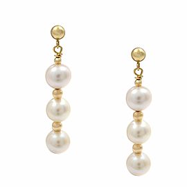 True 14K Yellow Gold Fresh Water Pearl Drop Earrings 35mm