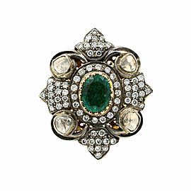 14K Yellow and White Gold Emerald 8.00cttw Diamond 0.69cttw Ring Size 6.25