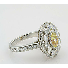 Light Fancy Yellow Oval Diamond Engagement Ring Handmade Platinum 18KY Size 6.5