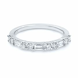 Round And Baguette Cut Shared Prong Diamond Wedding Band Ring, 18K White Gold 0.