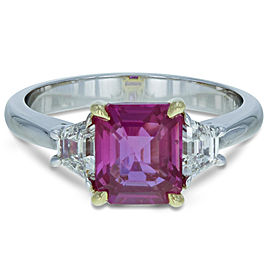 True Pink Sapphire 2.61ct And Diamond Three Stone Ring 18K White Gold