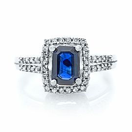 Rachel Koen 14K White Gold Blue Emerald Sapphire W/ Diamonds Engagement Ring 7