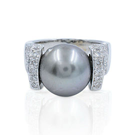 True 18K Gold Black Tahitian Pearl Diamond Ladies Ring 0.75Cttw Size 6.5