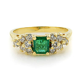 Rachel Koen Green Emerald Diamond Ring Size 5.25 14K Yellow Gold