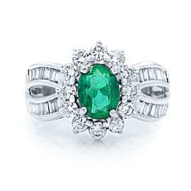 Rachel Koen White Gold Oval Green Emerald 1.00ct Diamond 1.50cttw Ring SZ 8