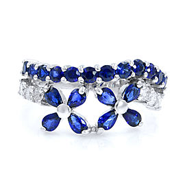 Rachel Koen Sapphire Diamond Floral Motif Ladies Ring 18K White Gold 2.44cts SZ8