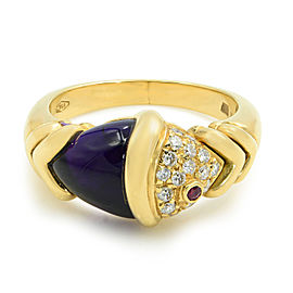 Bulgari Yellow Gold Naturalia Fish Ring Amethyst Diamonds Size 6.75