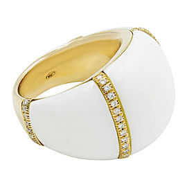 Rachel Koen Chantecler White Ceramic 18K Yellow Gold Diamond Ring SZ 7