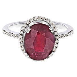 True Ruby Diamond Ring Halo 14K White Gold Size 6.5