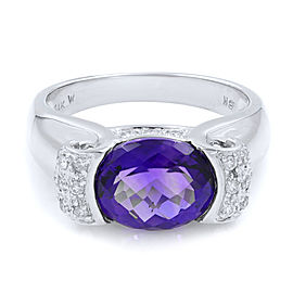 Rachel Koen 14K White Gold Diamond Amethyst Ladies Ring size 7