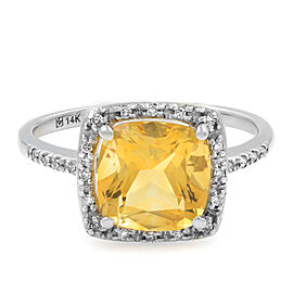 Rachel Koen 14K White Gold Citrine Diamond 0.15cts Ring Size 7