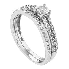 14K White Gold Diamond Womens Engagement Ring Band Set 0.65 Cttw Size 7