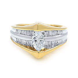 14K Yellow Gold Marquise Cut Diamond Accented Ladies Engagement Ring 0.82 Cttw