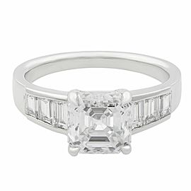 Rachel Koen 18K White Gold Square Emerald Cut Diamond Engagement Ring 2.21ct