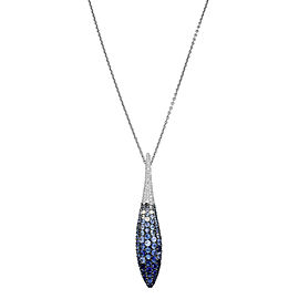 Salavetti White Gold 0.23 Cttw. Diamonds & Blue Sapphire Pendant w. Chain