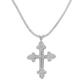 True Diamond Cross Pendant Women's Necklace in 18K White Gold 0.22cts