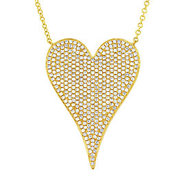 True 14K Yellow Gold Pave Diamond 0.83cttw Heart Pendant 17 Inch Necklace