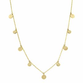 14K Yellow Gold Pave Diamond 0.12cttw Circle Disc Choker 16 Inch Necklace