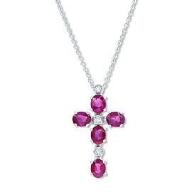 True 18K White Gold Diamond Ruby Necklace