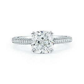 True Cushion Cut Solitaire Triple Pave Diamond Engagement Platinum Ring 2.80cts