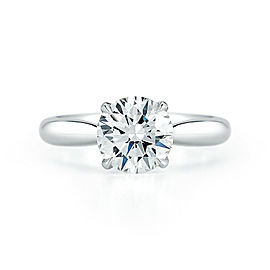 True Round Cut Solitaire Tapered Diamond Engagement Ladies Ring in Platinum 1.45cts