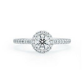 True Round Cut Halo Set Diamond Engagement Ladies Ring in Platinum 1.09ct