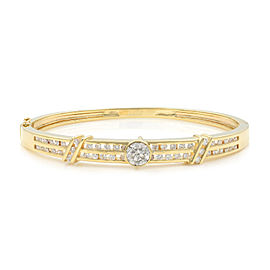 14k Yellow Gold Channel Set Diamonds Bangle With Bazel Set Center Stone 1.95cts