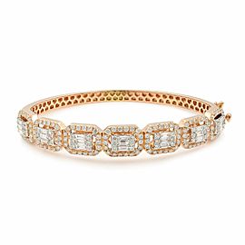 True 14K Rose Gold Emerald & Round Cut Diamonds Bangle 3.50cts