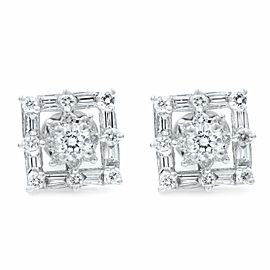 Rachel Koen 18K White Gold Square Shaped Diamond Stud Earrings 0.77cts