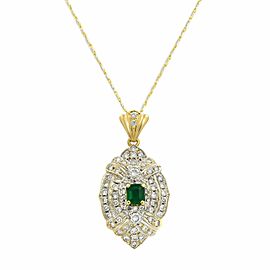 Rachel Koen 14K and 18K Gold Diamond 2.00cttw Emerald Pendant Necklace