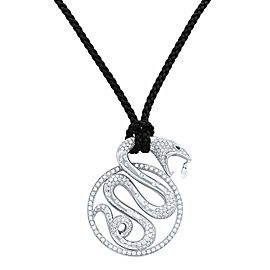 True 18K White Gold Diamond Emerald Trouble Snake Pendant 6.10cts