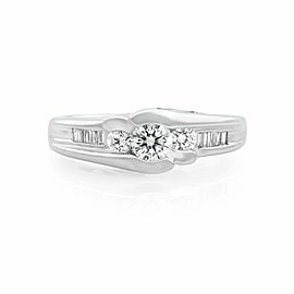 Rachel Koen 14K White Round and Baguette Diamond Engagement Ring 0.75cts