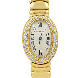 Cartier Mini Baignoire 18K Yellow Gold Silver Dial Diamond Ladies Watch WB5094WI