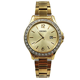 Seiko Dress Crystals Champagne Dial Gold Tone Steel Quartz Ladies Watch SXDF82