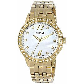 Pulsar Gold Tone Steel Crystal Bezel MOP Dial Quart Women's Watch PH8052