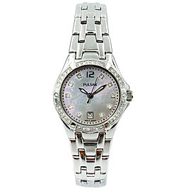 Pulsar Swarovski Crystal Steel MOP Dial Quartz Ladies Watch With Necklace PXT913