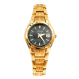 Pulsar Basic Dress Gold Plated Steel Black Dial Quartz Ladies Watch PXT838