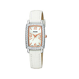 Pulsar Crystal Case White Strap White Mother-of-Pealr Dial Womens Watch PTC503