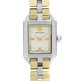 Tory Burch Dalloway Two Tone Steel Cream Dial Rectangle Face Quartz Watch TB1102