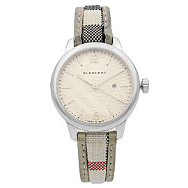 Burberry The Classic Round Steel Silver Guilloche Quartz Ladies Watch BU10113